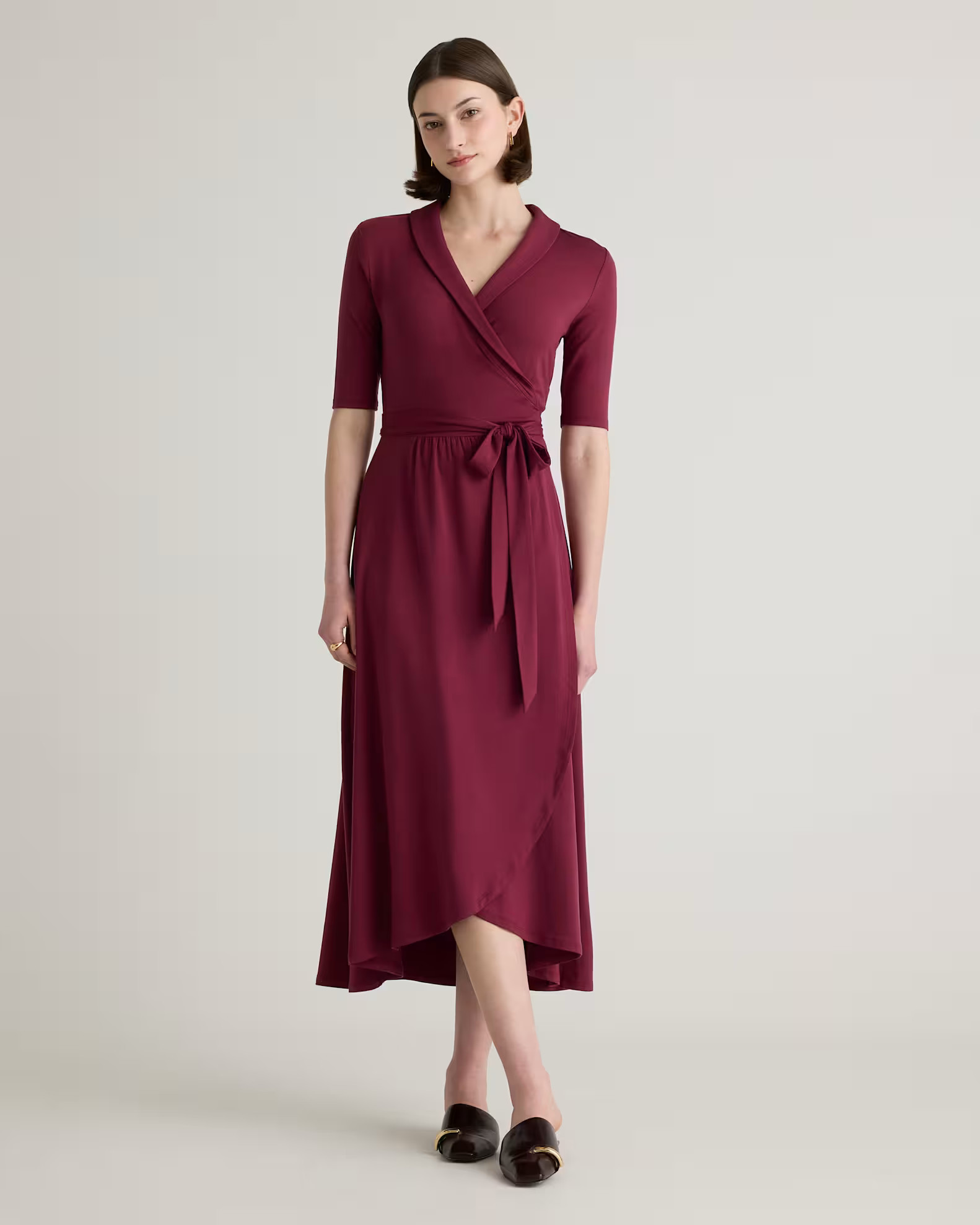 Tencel Jersey Midi Wrap Dress in Wine | Quince