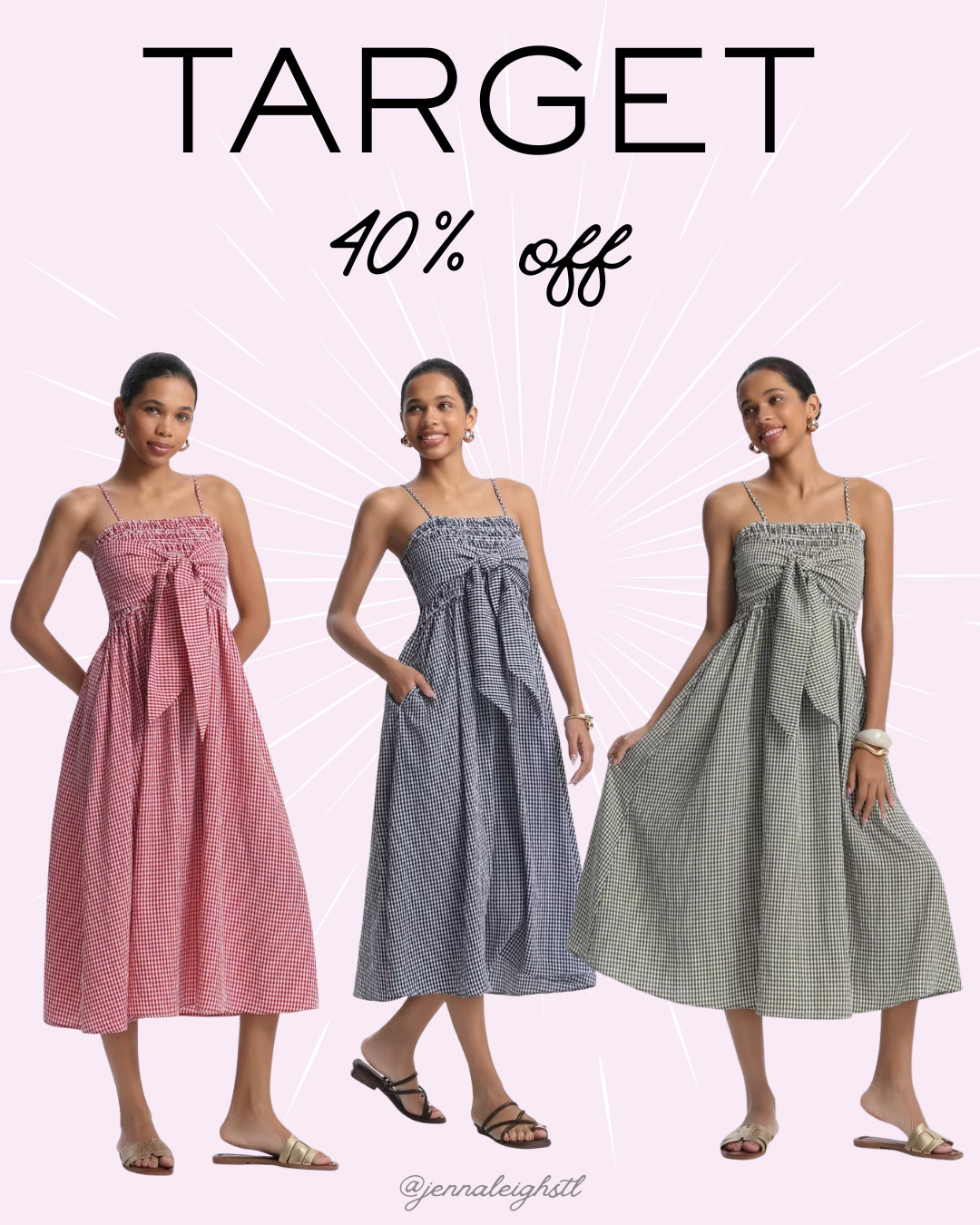 Save 40% on this A New Day smocked bodice midi sundress. It comes in three gorgeous color options, and I love that you can wear the bow in the front or flip it around and wear it in the back for two different looks. Such a pretty dress for vacations, brunch, weddings, or any summer occasion. 

 #LTKootd #LTKSaleAlert #LTKMidsize