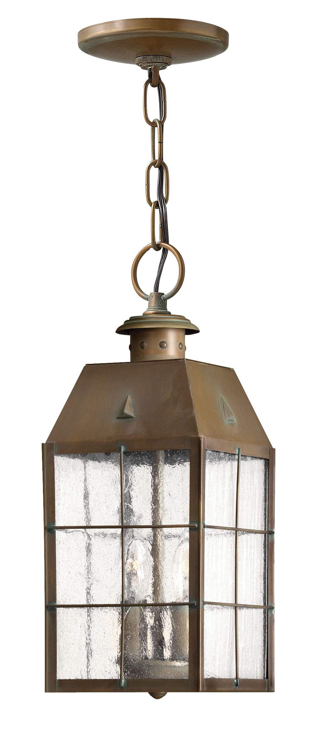 Hinkley Nantucket Restoration Two Light Medium Outdoor Hanging Lantern, Aged Brass | Amazon (US)