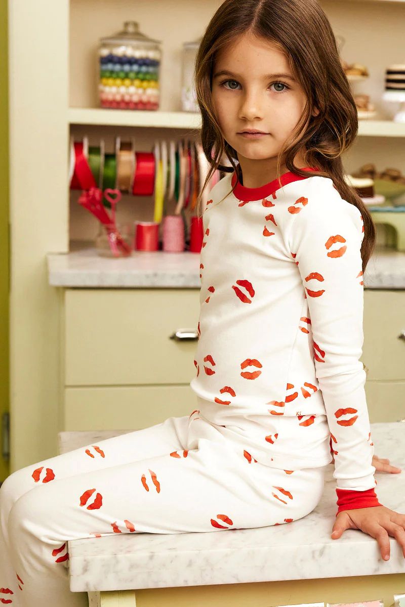 Kids Long-Long Set in Kisses | LAKE Pajamas
