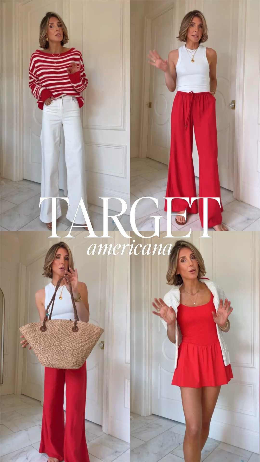 New arrivals at target for summer. Love these looks for Memorial Day weekend or Fourth of July. I'm wearing size extra small and bottoms and small and tops all fit criticize