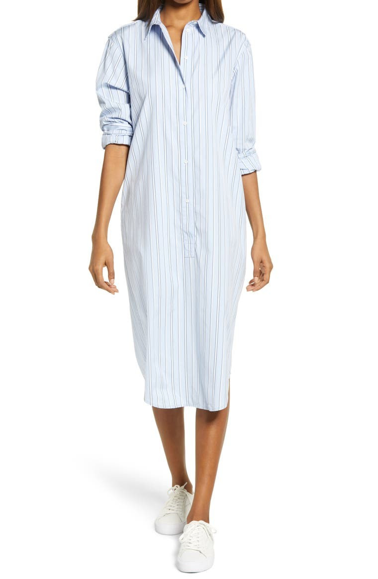 Stripe Long Sleeve Poplin Midi Shirtdress | Nordstrom
