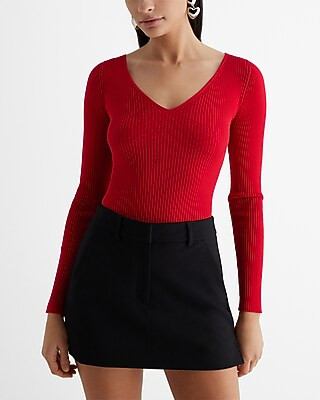 Silky Soft Fitted Ribbed Double V-Neck Sweater | Express
