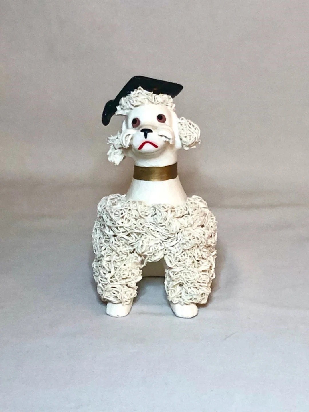 Spaghetti Poodle, Vintage 1950s, White with Golden Collar and Graduation Cap, handpainted | Etsy (US)