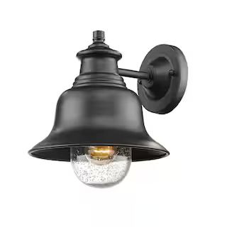 1-Light 10 in. High Powder Coated Black Outdoor Wall Lantern Sconce with Glass Shade | The Home Depot