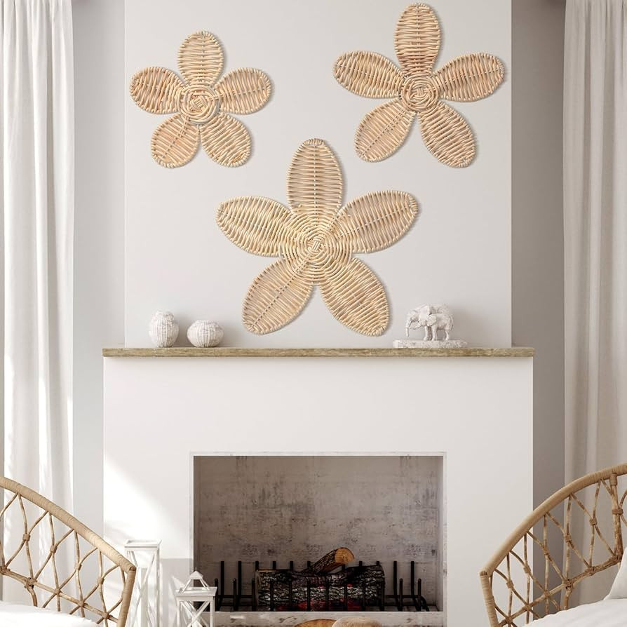 Wesiti 3 Pcs Boho Daisy Wall Decor Wooden Daisy Wall Art Woven Natural Rattan Flower Wall Decor D... | Amazon (US)