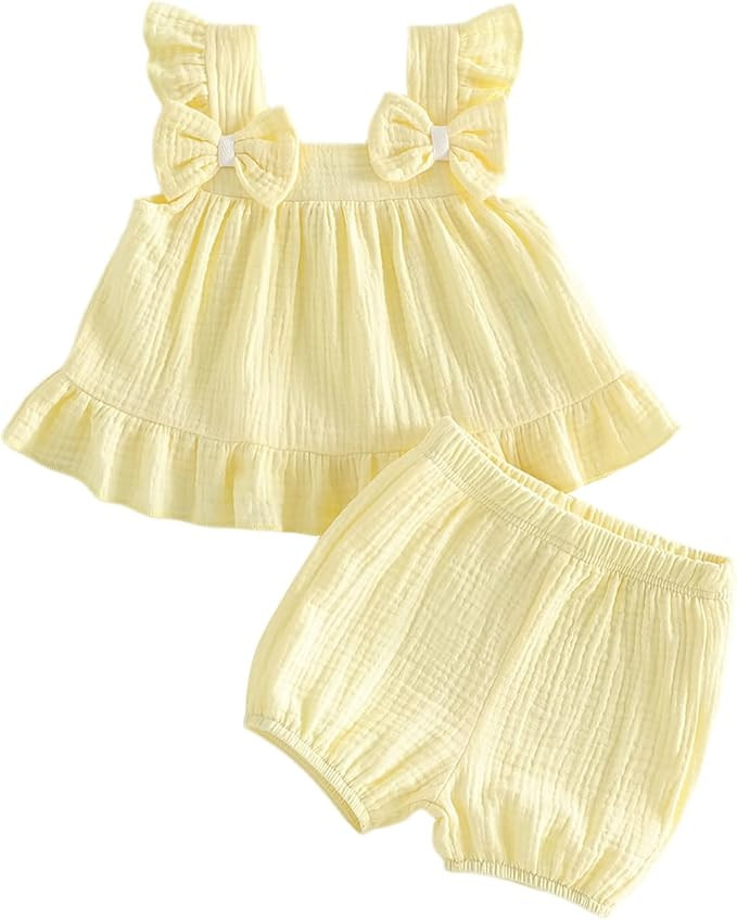 BeQeuewll Toddler Baby Girl Clothes Summer Linen Outfit Sleeveless Tie Up Tank Tops+Ruffled Short... | Amazon (US)
