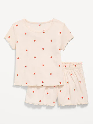 Ribbed Lettuce-Edge Pajama Top and Shorts Set for Girls | Old Navy (CA)