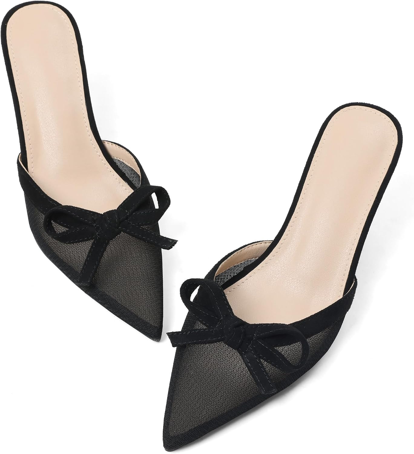 Celbreez Kitten Heels Mesh Closed Toe Pumps for Women Bow Mule Heels | Amazon (US)
