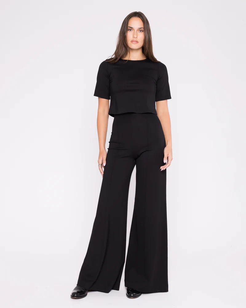 Black Ponte Knit Wide Leg Pant | Ripley Rader