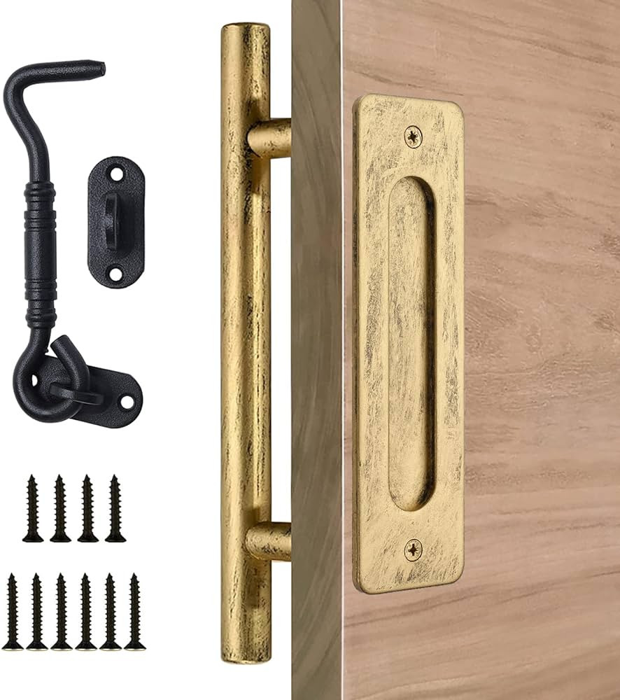 12 inch Barn Door Handle Retro Gold - Handmade Rustic Sliding Barn Door Pull Flush Handles with H... | Amazon (US)