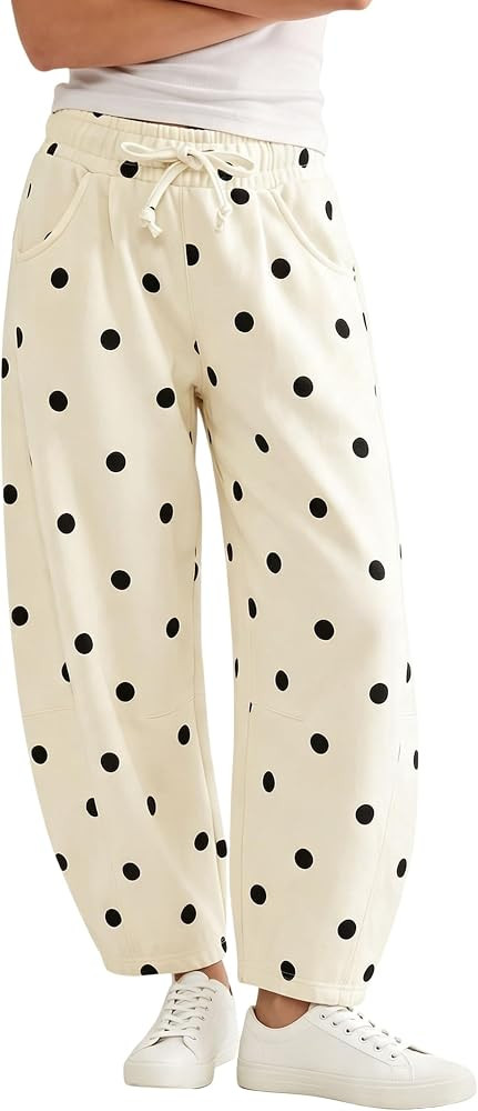 Bankeng Womens Polka Dot Barrel Sweatpants Drawstring Wide Leg Pants | Amazon (US)
