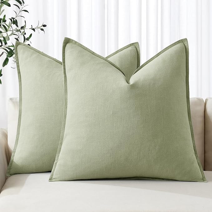 MIULEE Decorative Linen Euro Sham Pillow Covers 26x26 Light Green Boho Farmhouse​Neutral Couch ... | Amazon (US)