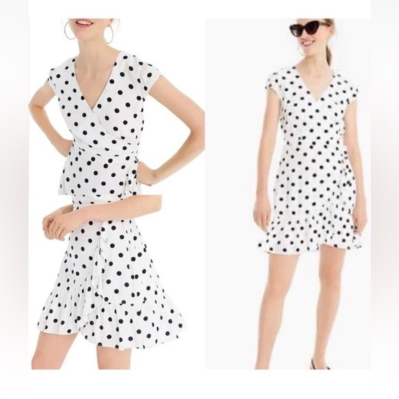 J.Crew Tall Cap Sleeve Polka Dot Faux Wrap Ruffle Hem Dress Size 16T | Poshmark