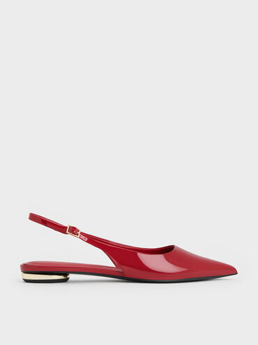 Patent Pointed-Toe Slingback Flats
 - Red | Charles & Keith UK