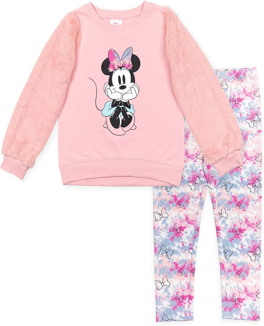 Disney Minnie Mouse Girls Fur French Terry Sweatshirt and Leggings Outfit Set Toddler to Little K... | Amazon (US)
