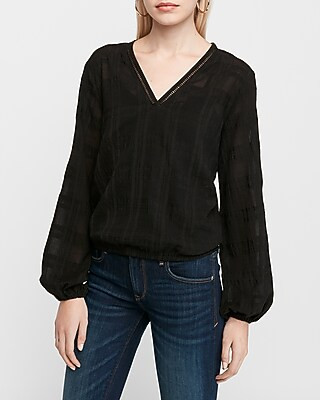 Plaid V-Neck Banded Bottom Top | Express