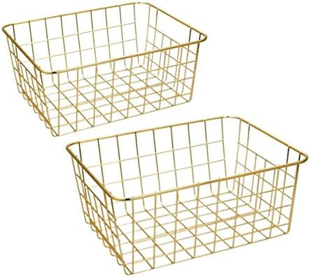 Amazon.com - Wire Baskets, Gold 2 Pack Wire Basket, Organizing Storage Crafts Decor Kitchen (Gold... | Amazon (US)