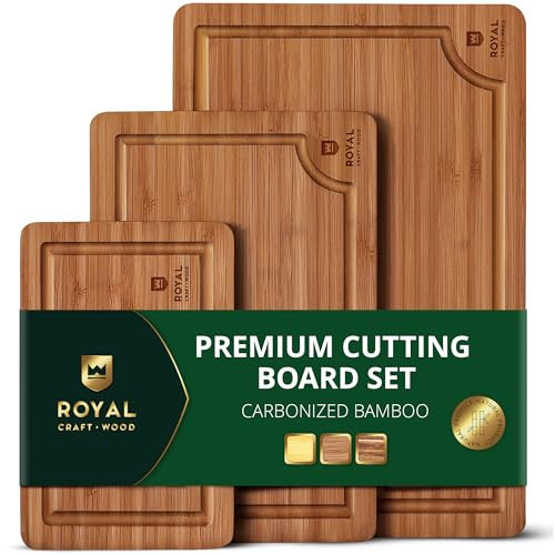 ROYAL CRAFT WOOD Wooden Cutting Boards for Kitchen Appliances - Non Toxic Bamboo Wood Cutting Board Set with Deep Juice Groove, Side Handles, Charcuterie & Butcher Block for Meat, Meal Prep & Serving | Amazon (US)