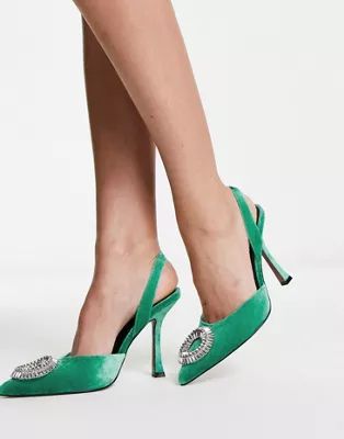 ASOS DESIGN Patron embellished slingback high heeled shoes in green | ASOS (Global)