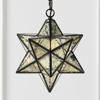 Stella 12 in. 1-Light Oil Rubbed Bronze/Mercuy Glass Moravian Star Metal/Mercury Glass LED Pendant | The Home Depot