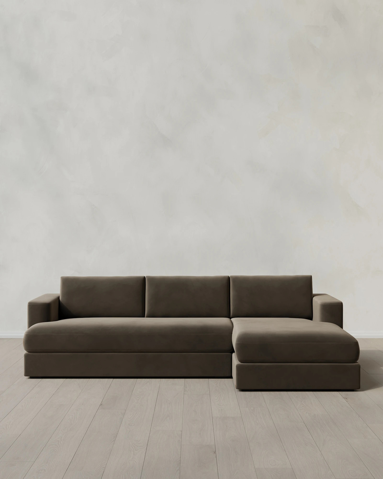 Quince | Sierra Performance Velvet Curved Arm Chaise Sectional in Midnight, Size Largeeft Arm | Quince