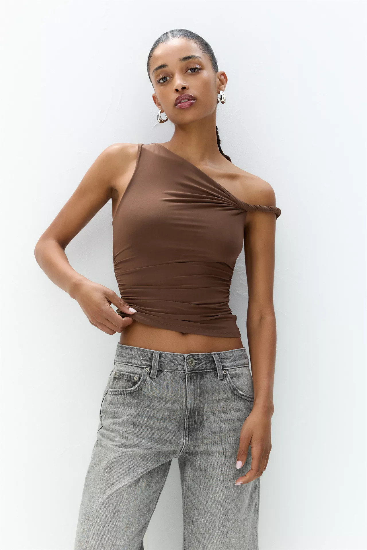 Asymmetric polyamide top | PULL and BEAR UK