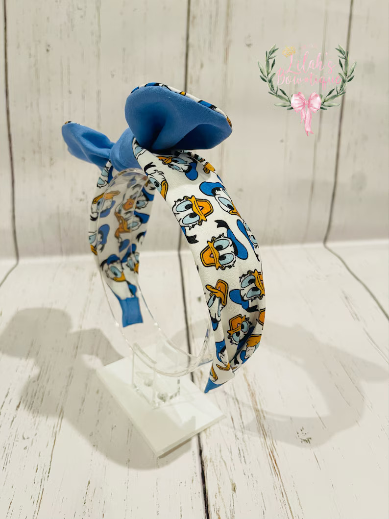 Custom Disney Donald Duck Fabric Knotted Bow Headband Perfect Size for Kids & Adults - Etsy | Etsy (US)