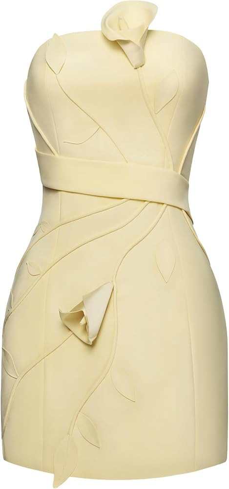 JW PEI Women's 3D Floral Appliqu\u00e9 Strapless Mini Dress | Amazon (US)