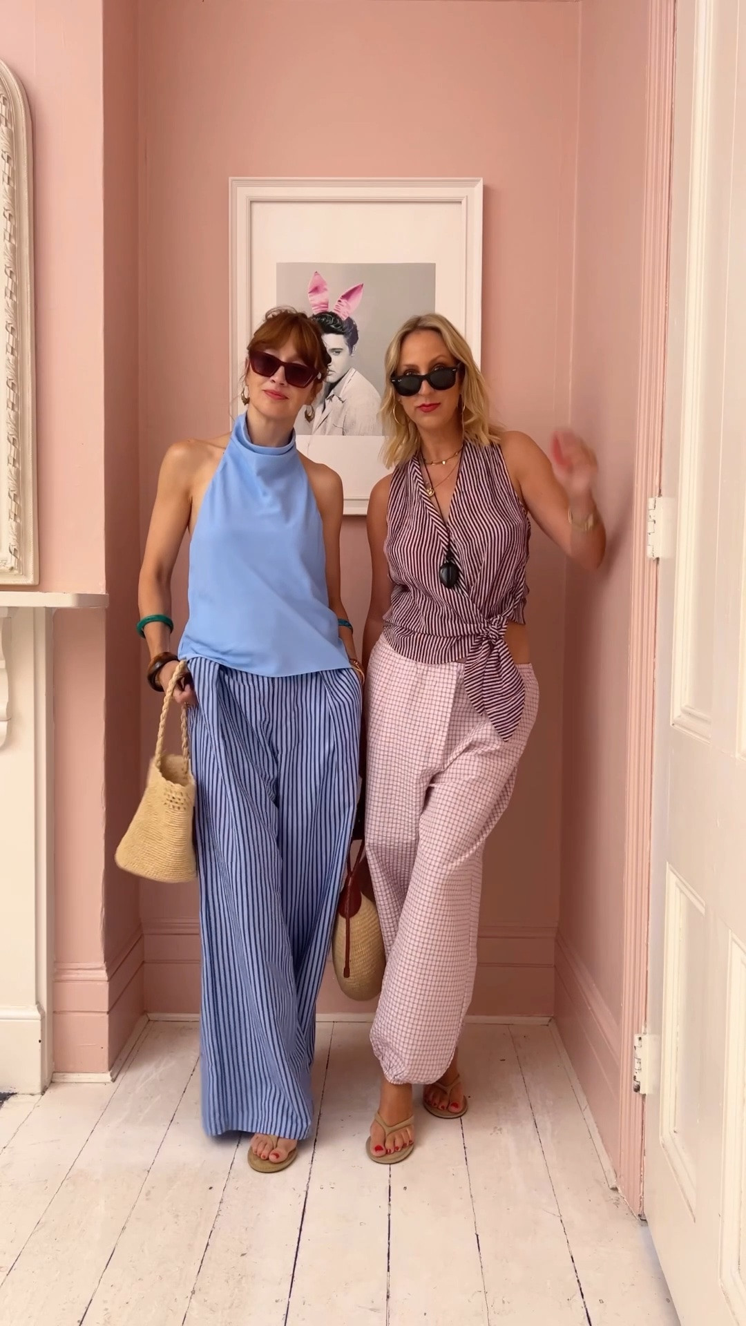 Let’s get dressed in Mango! Wide leg stripe linen trousers and blue halter neck top Alice is wearing. Hannah wears pink stripe bow tie top and pink parachute balloon trousers. All true to size

#LTKuk #LTKsummer
