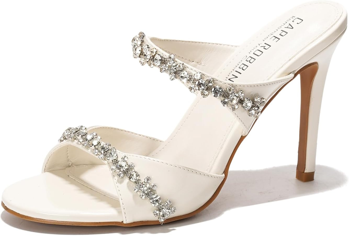 Cape Robbin Women's Slip-On Heeled Sandals with Rhinestone - 4 Inch Stiletto Heels Round Toe - Dr... | Amazon (US)
