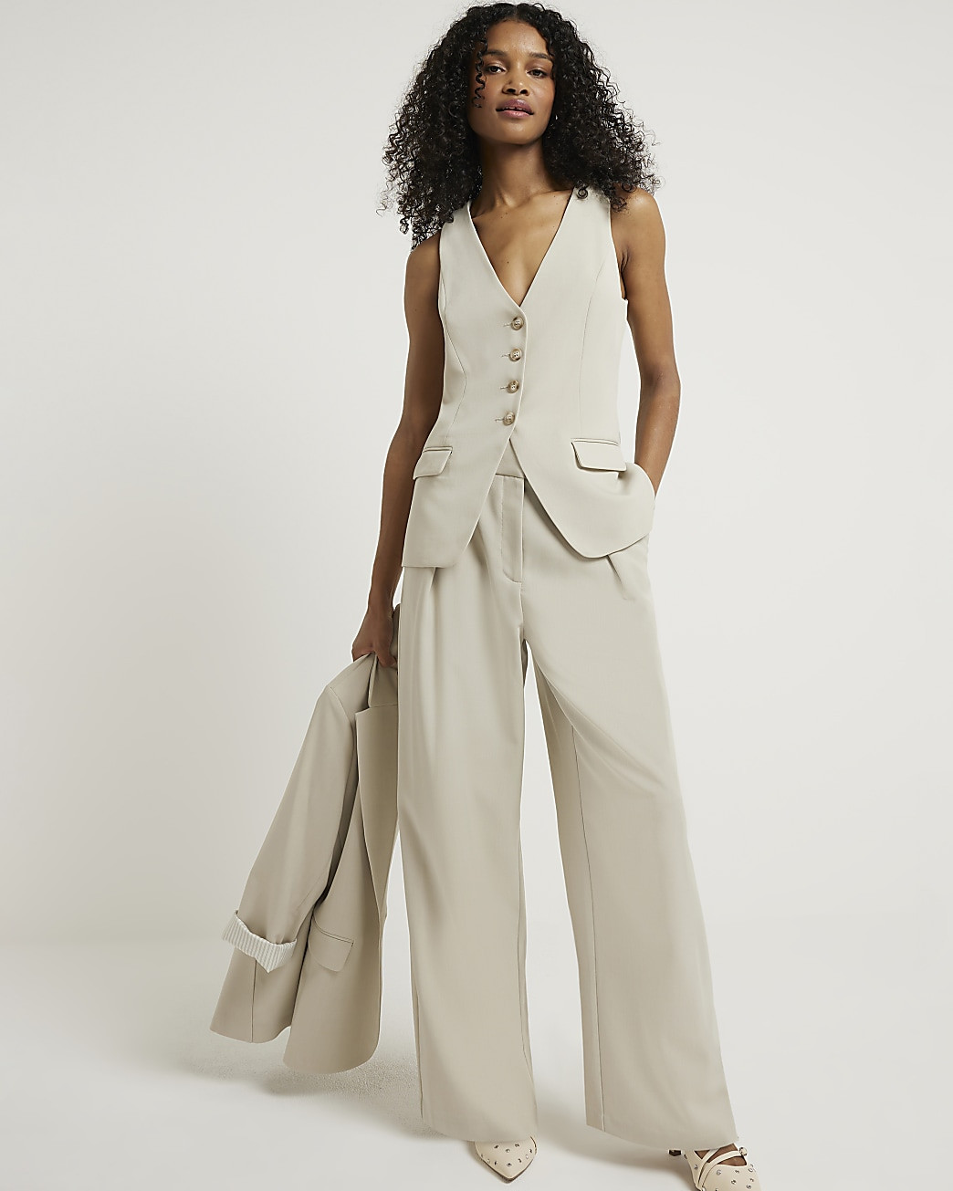 Green button up longline waistcoat | River Island (UK & IE)