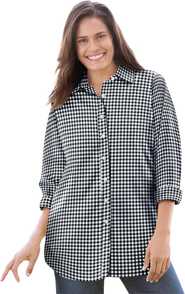 Woman Within Women's Plus Size Perfect Long-Sleeve Button Down Shirt | Amazon (US)