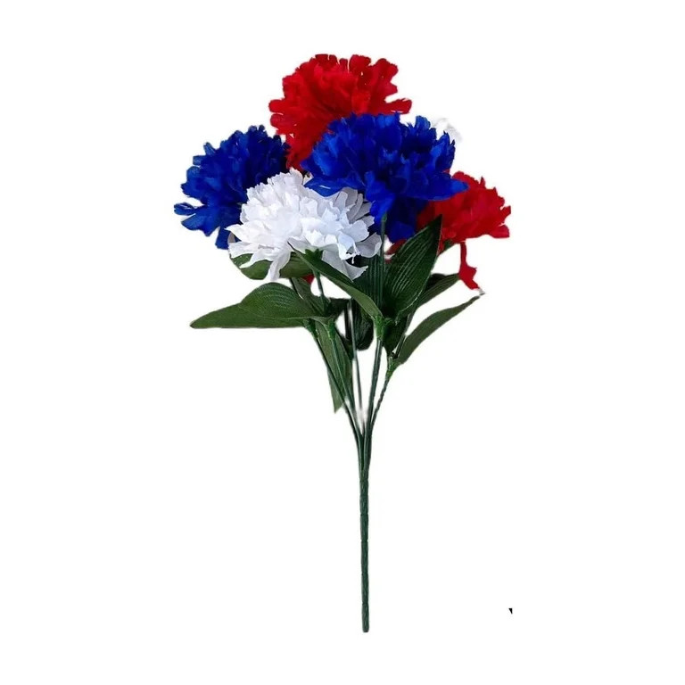 Patriotic Floral Decor, 13" Artificial Silk Carnation Bouquet Red White Blue Patriotic Flowers fo... | Walmart (US)