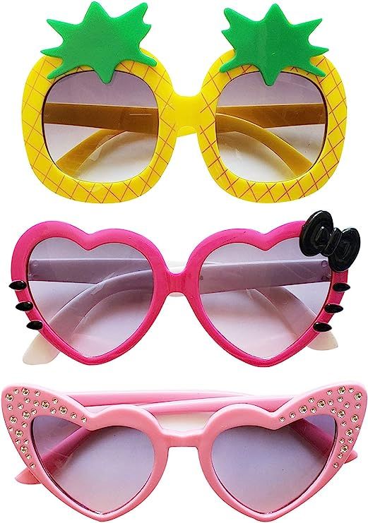 3 PAIRS Kids Children Trendy Pineapple Cat Heart Shaped Sunglasses for Toddler Girls | Amazon (US)