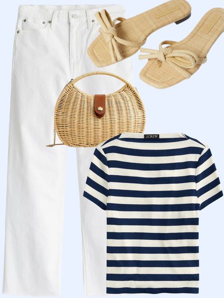 The cutest nautical spring outfit with wide leg jeans in white 

#LTKstyletip #LTKshoecrush #LTKfindsunder100