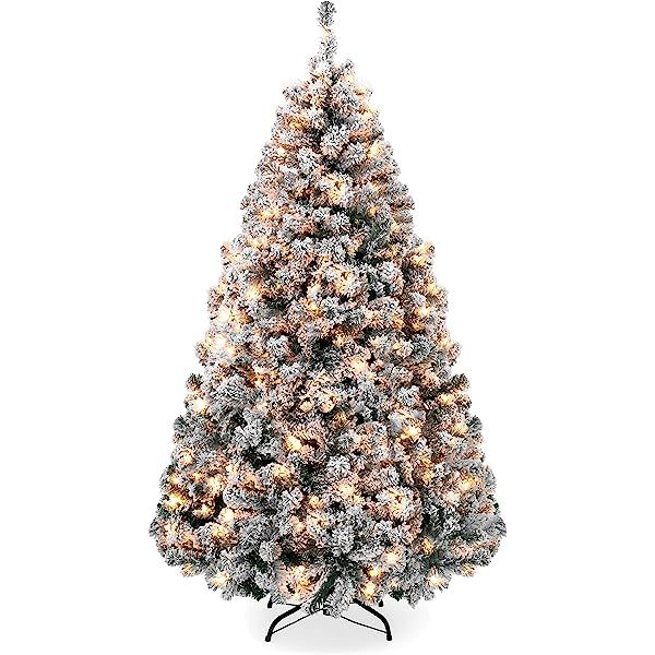 Hykolity 7.5 ft Snow Flocked Christmas Tree, Artificial Christmas Tree with Pine Cones, 500 Warm Whi | Amazon (US)