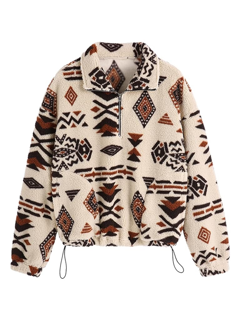 ZAFUL Sweatshirt for Women Oversized Quarter Zip Pullover with Pockets, Long Sleeve Ethnic Aztec ... | Amazon (US)