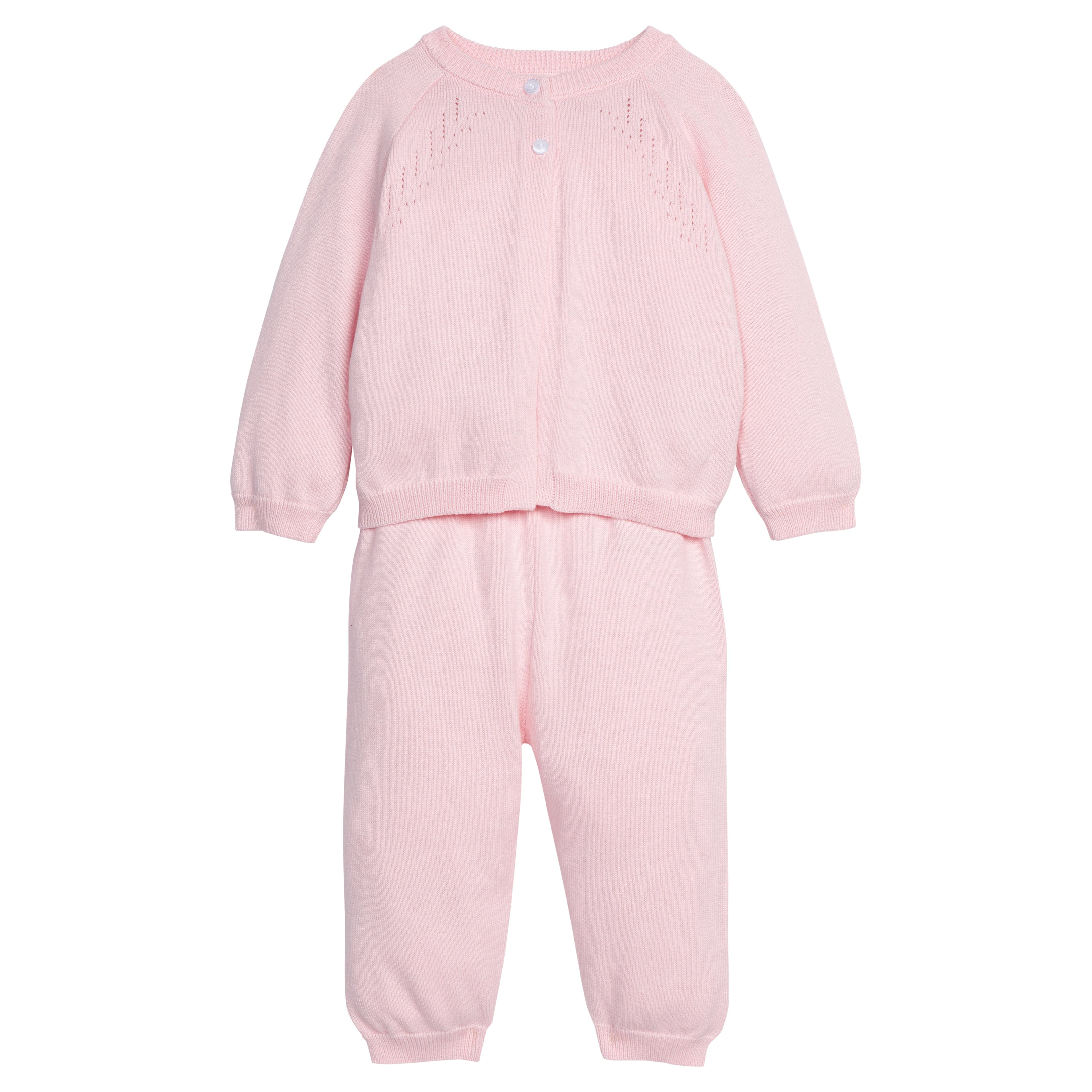 Baby Girls Light Pink Pointelle Knit Set | Little English | Little English