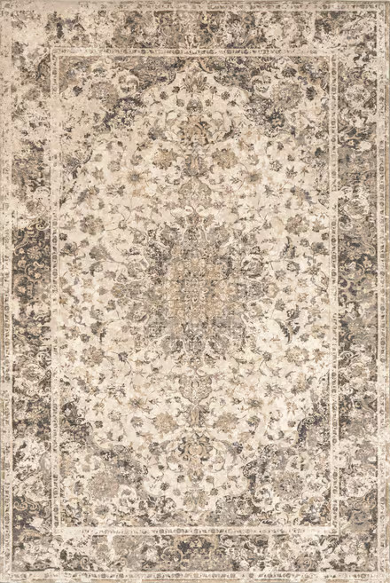Beige Garnished Medallion Aerial Area Rug | Rugs USA