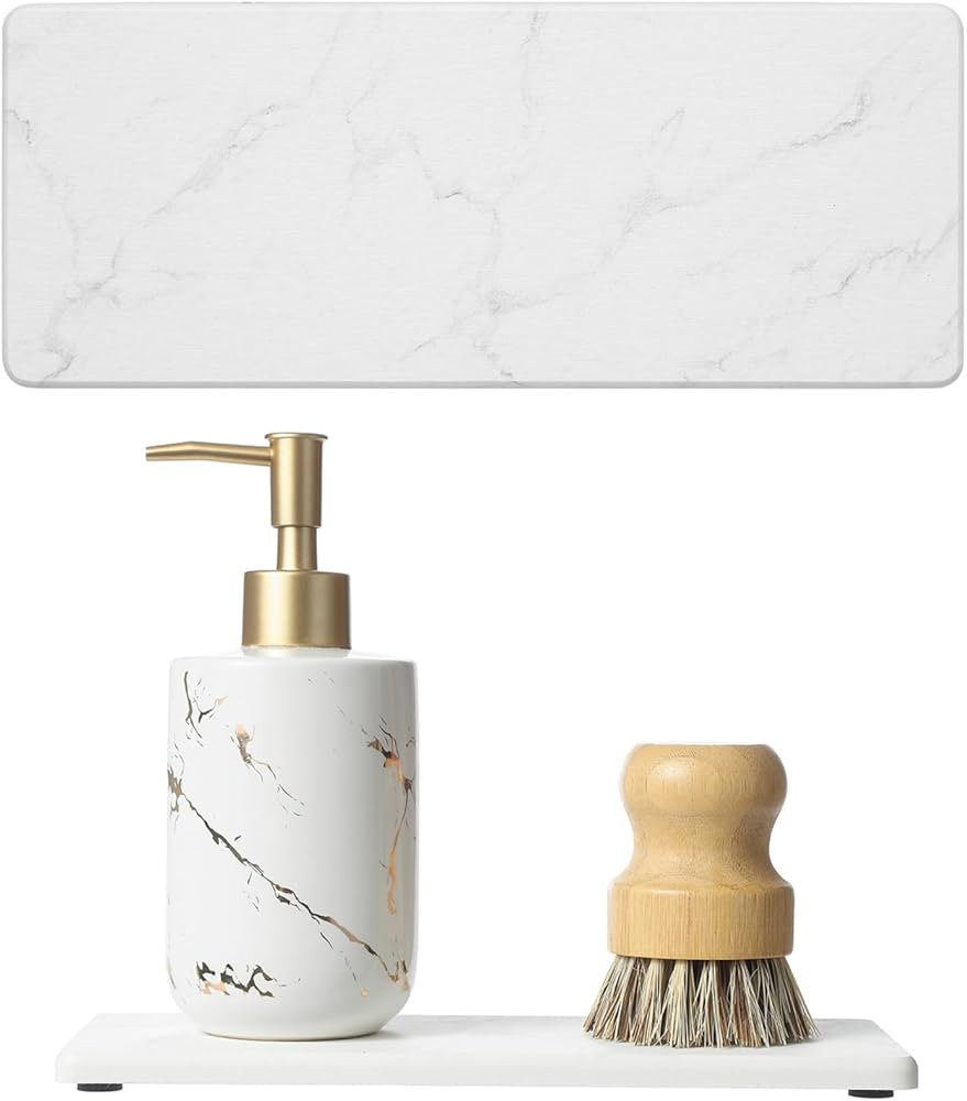 2PCS Water Absorbing Stone Drying Tray for Kitchen Counter & Bathroom Sink, Diatomite Faucet Spla... | Amazon (US)