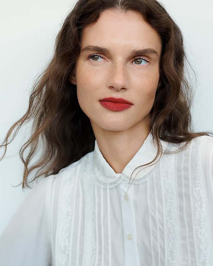 Lace-trim button-up shirt with club collar | J. Crew US