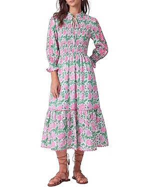 Kedera Women's Spring Boho Floral Midi Dress 2026 Casual Long Sleeve V Neck Flowy Beach Vacation ... | Amazon (US)
