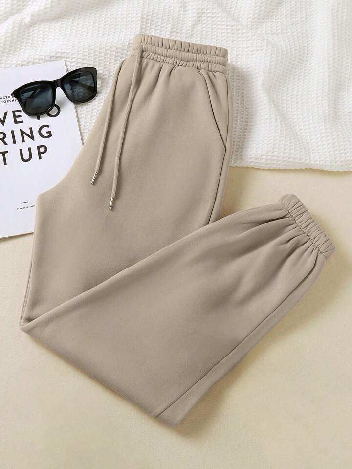 Solid Drawstring Waist Thermal Sweatpants | SHEIN
