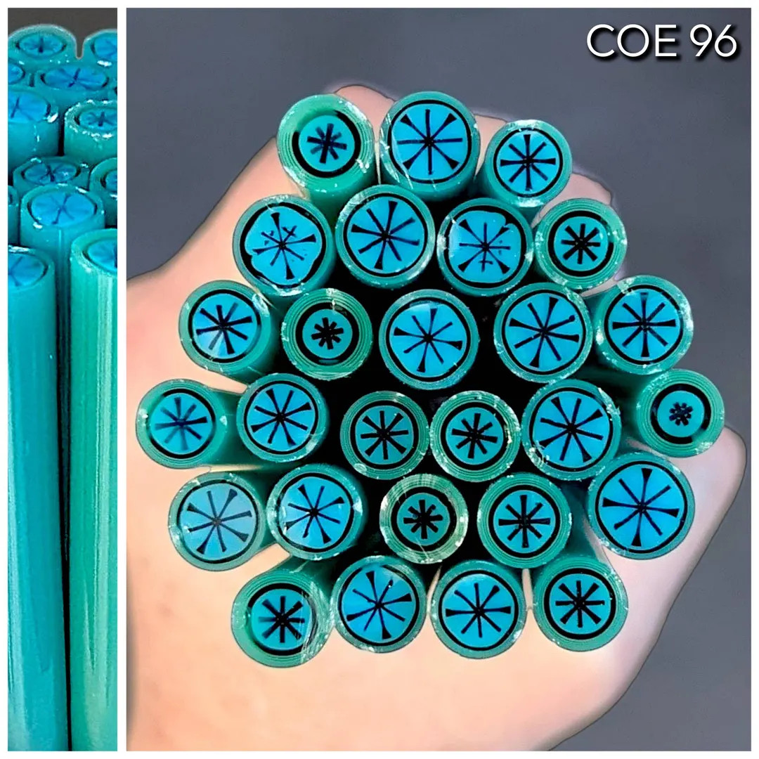 COE 96 Murrini | Blue Green Starburst 1oz | Millefiori, Murrine, Vitrigraph, Glass Cane, Glass Sl... | Etsy (US)