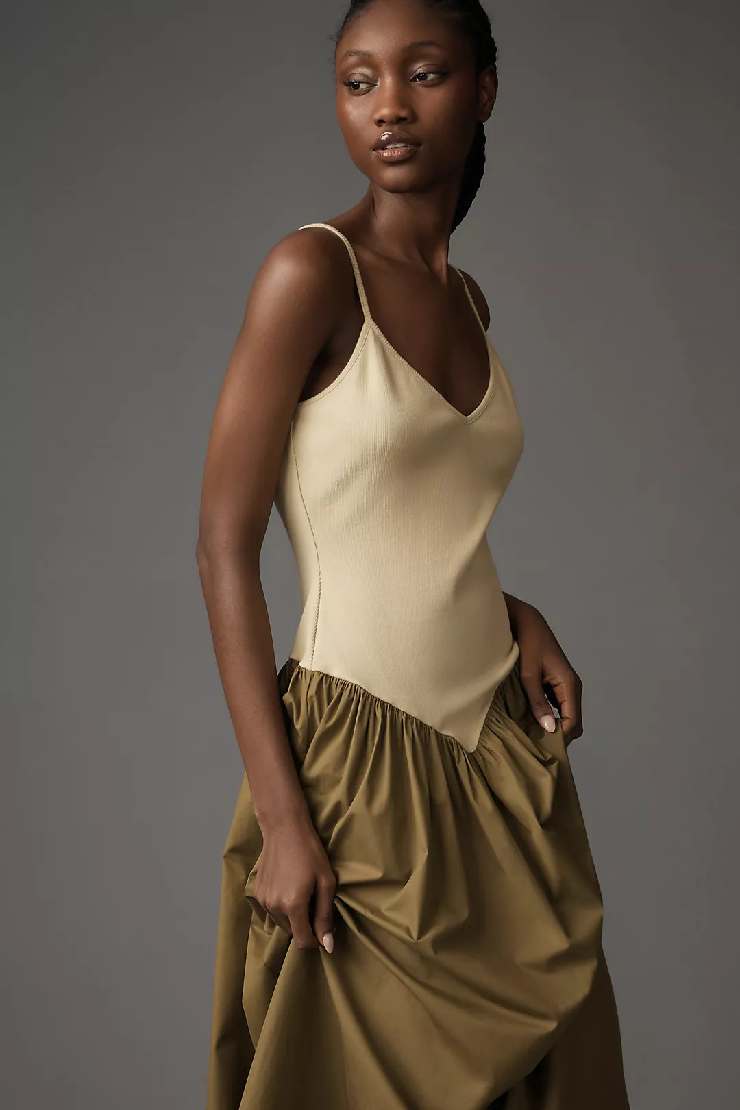 Maeve Sleeveless Ribbed Poplin Twofer Midi Dress | Anthropologie (US)