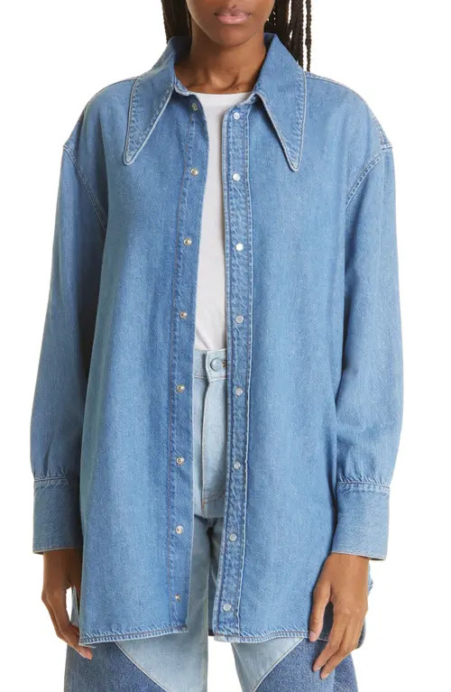 Ganni Oversized Denim Shirt in Mid Blue Vintage at Nordstrom, Size Small | Nordstrom