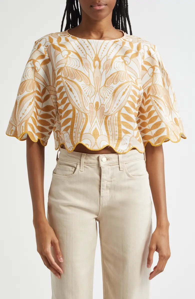 FARM Rio Lace Nature Linen Top | Nordstrom | Nordstrom