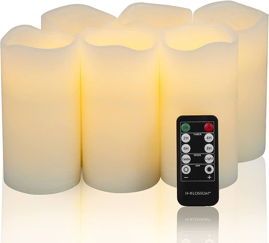 H-BLOSSOM Flameless Candles Battery Operated Real Wax Pillar LED Candles with 10 Key Remote Contr... | Amazon (US)