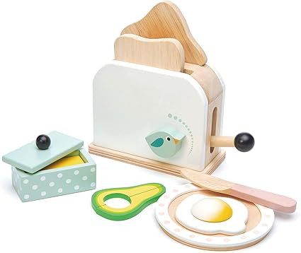 Tender Leaf Toys - Mini Chef Breakfast Toaster Set - 10 Pcs Classic Wooden Pop Up Toaster Toy for... | Amazon (US)